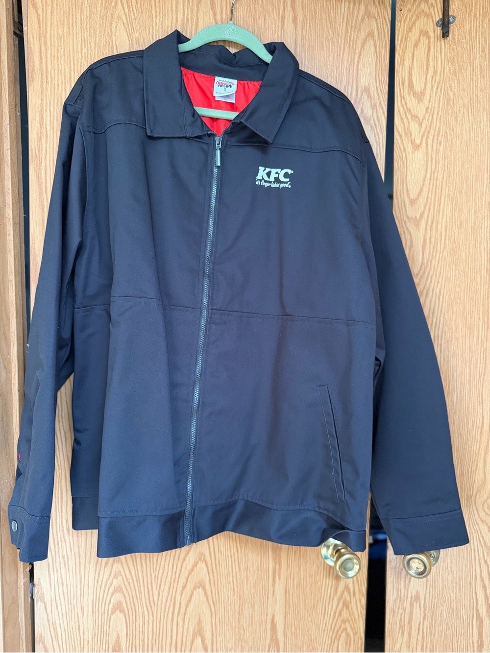 KFC Men's Black Lightweight Work Jacket with Red Lining